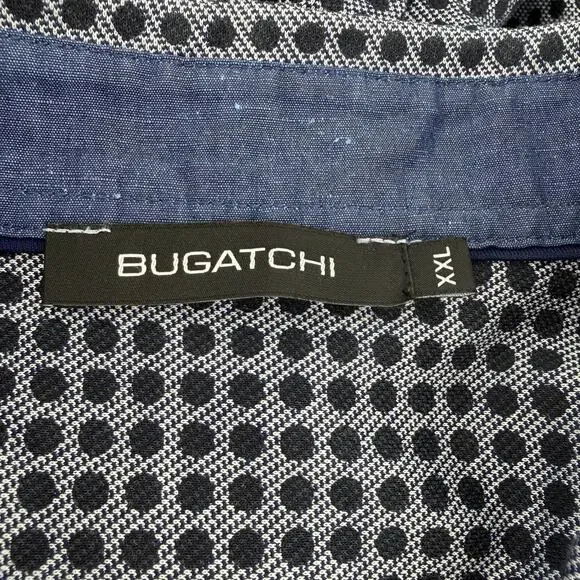 Bugatchi Button Up Shirt Casual Blue Check Polka Dot Flip Cuff Mens Size 2XL - Picture 8 of 9